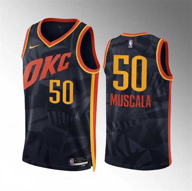Men%27s Oklahoma City Thunder #50 Mike Muscala Black 2023-24 City Edition Stitched Basketball Jersey Dzhi->philadelphia 76ers->NBA Jersey
